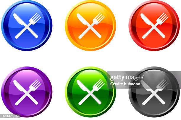 fork and knife button royalty free vector art - plastic cutlery stock illustrations