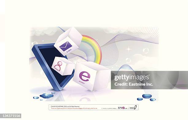 internet symbol vector - laptop screen outside stock illustrations