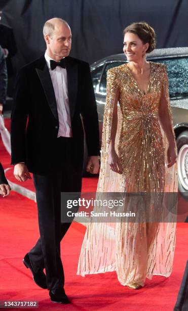 Catherine, Duchess of Cambridge and Prince William, Duke of Cambridge attend the "No Time To Die" World Premiere at Royal Albert Hall on September...