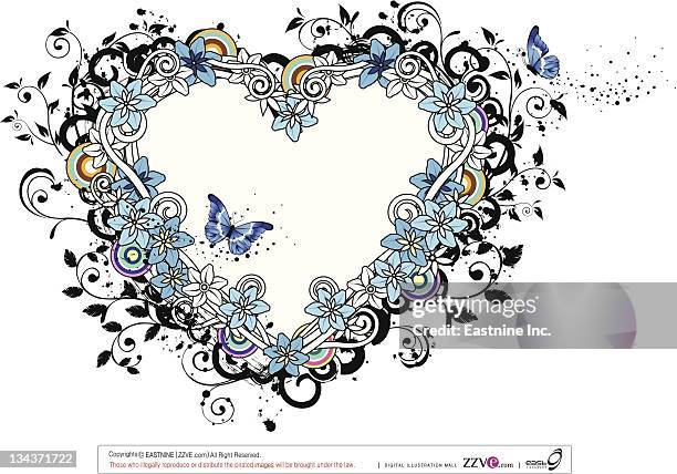 heart shape with flora design - empty white studio stock illustrations