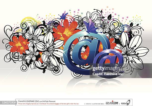ilustraciones, imágenes clip art, dibujos animados e iconos de stock de email sign - letra a con flores vector a