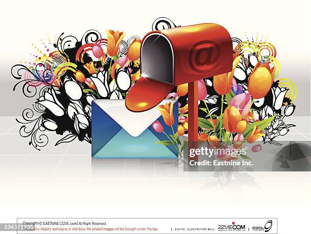 post box with flora design - inside mailbox stock illustrations