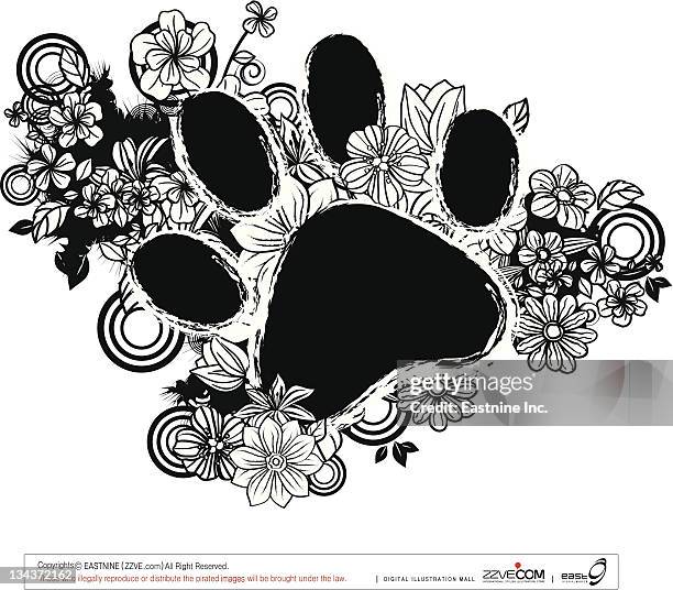 paws shape with flora design - claw marks stock illustrations