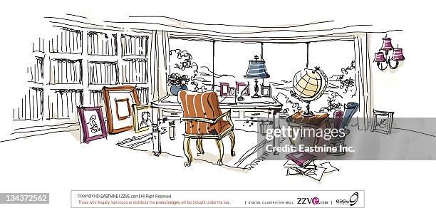 office interior - table and chair top view stock illustrations