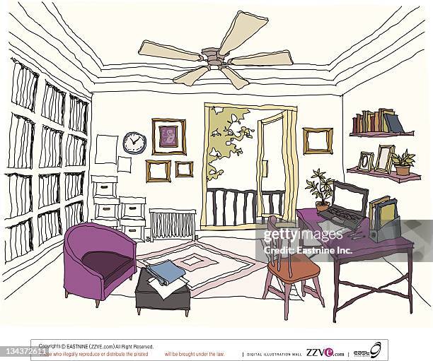 study room interior - ceiling fan stock illustrations