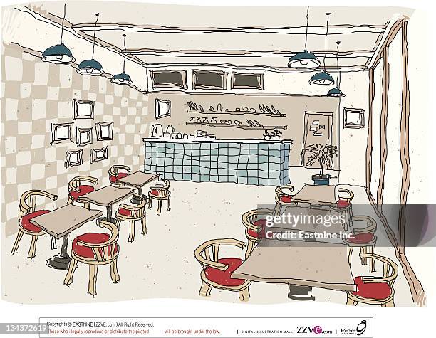 illustrazioni stock, clip art, cartoni animati e icone di tendenza di hotel dining room - architecture restaurant interior