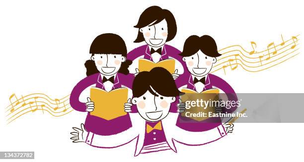 group of people singing song - singing quartet stock illustrations
