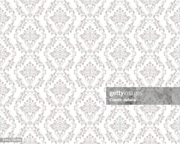 beige and white victorian damask luxury decorative fabric pattern - beige flower stock illustrations
