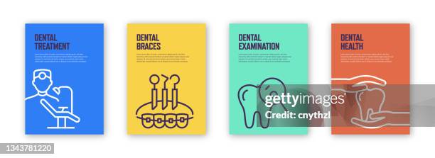 dental concept template layout design. modern brochure, book cover, flyer, poster design template - dentist checking teeth stock illustrations