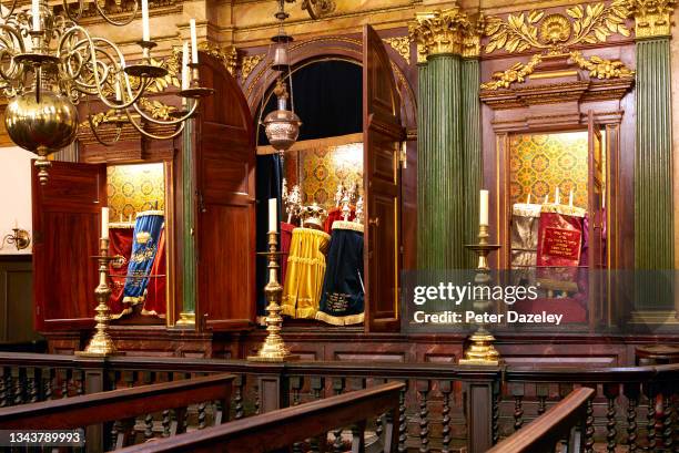 View of inside the Bevis Marks Synagogue on August 17,2015 in London, United Kingdom. Bevis Marks the oldest synagogue in the United Kingdom taht has...