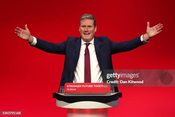 Sir Keir Starmer makes his keynote speech to Labour Conference for the first time as party leader on September 29, 2021 in Brighton, England. This is...