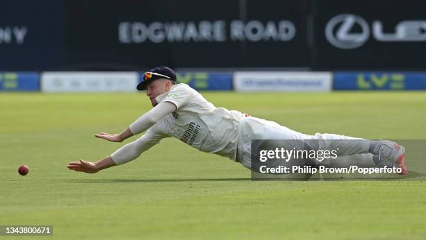 Jack Blatherwick of Lancashire fails to stop the ball during day two of the Bob Willis Trophy Final between Warwickshire and Lancashire at Lord's...