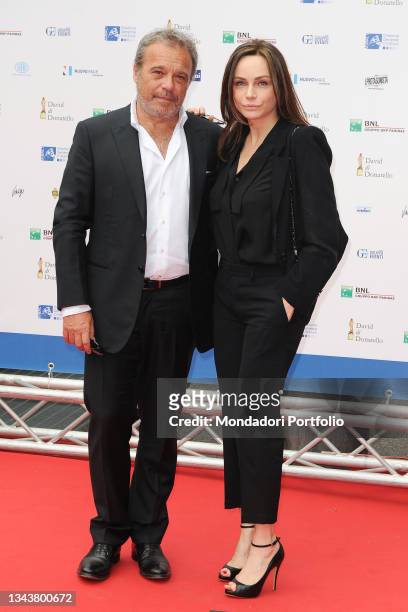 Italian actress Francesca Neri with her husband, the italian actor Claudio Amendola, during the awards ceremony for the David di Donatello Prize at...