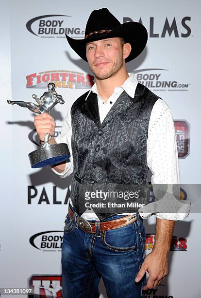 Mixed martial artist Donald Cerrone holds the Breakthrough Fighter of the Year award at the Fighters Only World Mixed Martial Arts Awards 2011 at The...