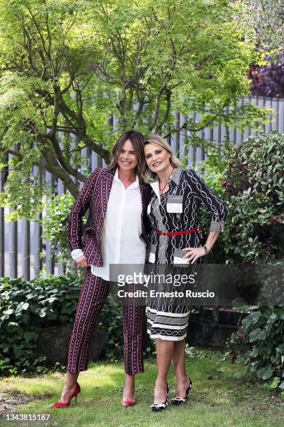 Paola Perego and Simona Ventura attend the photocall of the tv show "Citofonare Rai2" on September 29, 2021 in Rome, Italy.