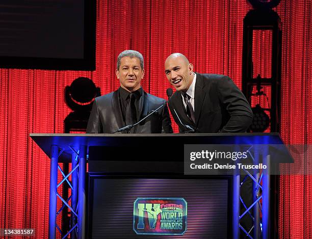 Bruce Buffer and Brandon Vera presents the Media Source of the Year Award at the 2011 Fighters Only World Mixed Martial Arts Awards at the Palms...