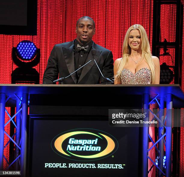 Phil Davis and Jessa Hinton present the Best Promotion of the Year Award at the 2011 Fighters Only World Mixed Martial Arts Awards at the Palms...
