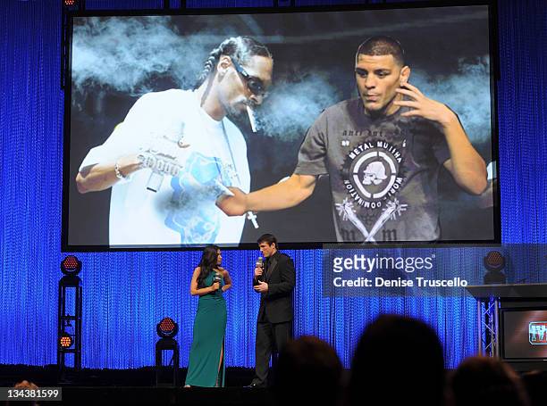 Molly Qurim and Chael Sonnen host the 2011 Fighters Only World Mixed Martial Arts Awards at the Palms Casino Resort on November 30, 2011 in Las...