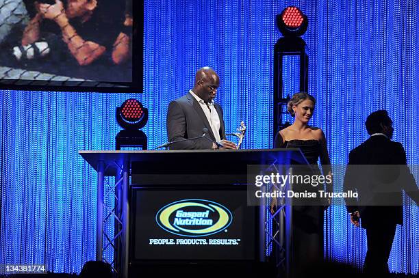 Cheick Kongo accepts the Comeback of the Year Award at the 2011 Fighters Only World Mixed Martial Arts Awards at the Palms Casino Resort on November...