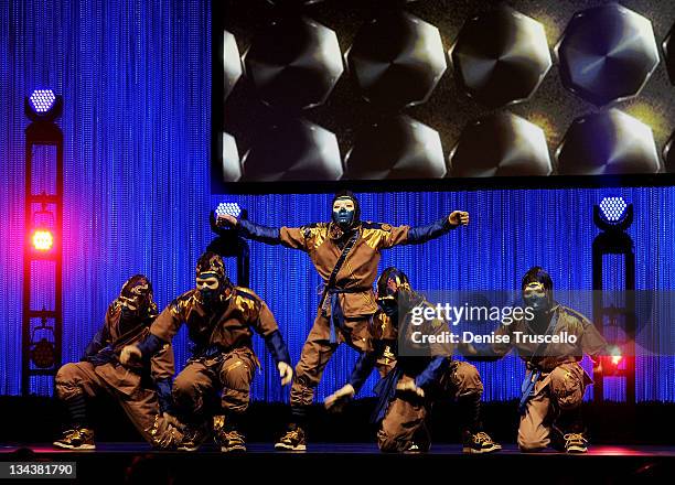 Jabbawockeez perform at the 2011 Fighters Only World Mixed Martial Arts Awards at the Palms Casino Resort on November 30, 2011 in Las Vegas, Nevada.