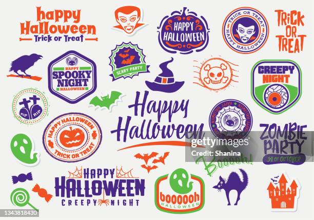 stockillustraties, clipart, cartoons en iconen met collection of halloween holiday labels and icons - arachnid