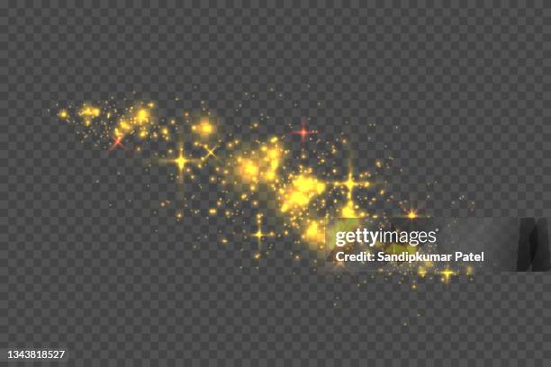 kosmisch glitzernde welle. gold glitzernde sterne staub spurende partikel auf transparentem hintergrund. - ethereal stock-grafiken, -clipart, -cartoons und -symbole