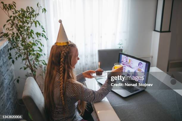 birthday video call - virtual party stock pictures, royalty-free photos & images
