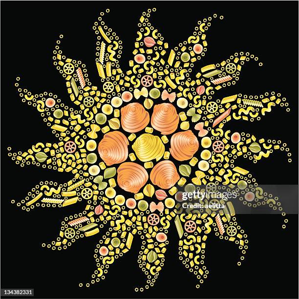 pasta art - sun - rigatoni stock illustrations