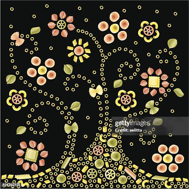 pasta art - flowers - tortellini stock illustrations