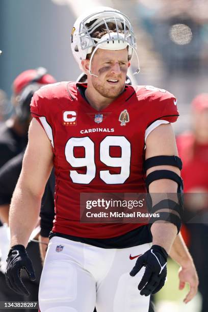 Watt of the Arizona Cardinals looks on against the Jacksonville Jaguars at TIAA Bank Field on September 26, 2021 in Jacksonville, Florida.