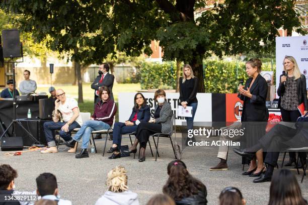 Polly Moore attends the AC Milan at 'Restore The Music: Milan' event at Sant’Ambrogio Institute on September 29, 2021 in Milan, Italy.