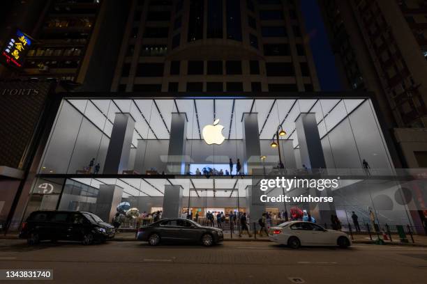 apple store canton road in hong kong - apple hong kong stock pictures, royalty-free photos & images