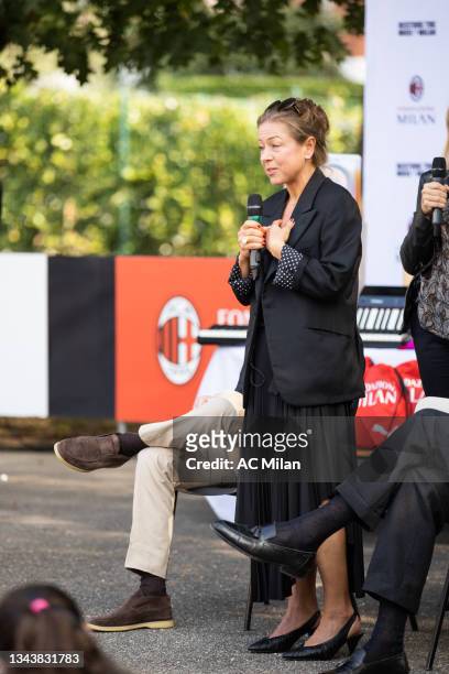 Polly Moore attends the AC Milan at 'Restore The Music: Milan' event at Sant’Ambrogio Institute on September 29, 2021 in Milan, Italy.