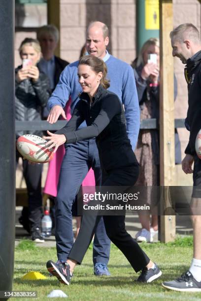 Prince William, Duke of Cambridge and Catherine, Duchess of Cambridge visit the City of Derry Rugby Club to meet with players, coaches and volunteers...