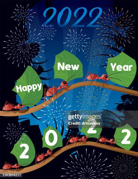ants celebrating new year in tropical forest - leaf cutter ant stock illustrations