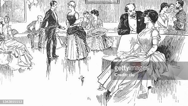 stockillustraties, clipart, cartoons en iconen met new fashion in the ballroom - 1885