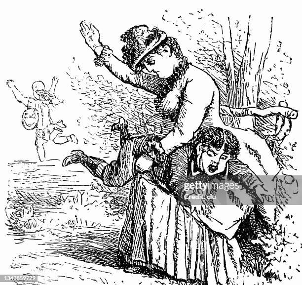 mother spanks her boy's butt - spanking woman stock illustrations