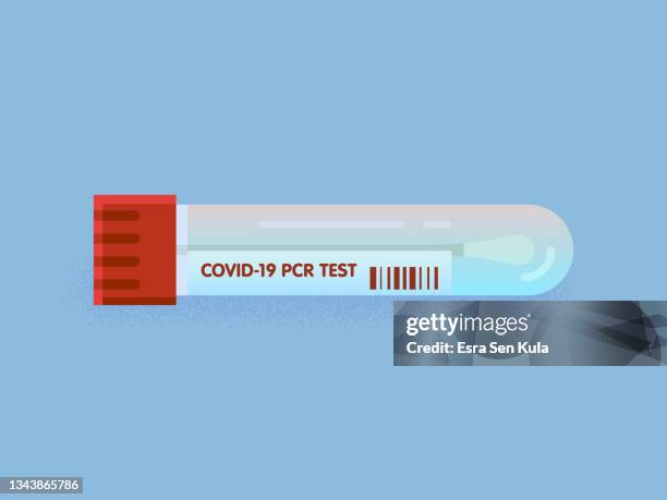 ilustraciones, imágenes clip art, dibujos animados e iconos de stock de kit de prueba pcr covid-19 ilustración vectorial plana - muestra médica