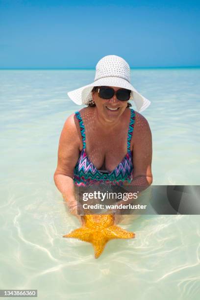 encontrar una estrella de mar, isla holbox, méxico - isla holbox fotografías e imágenes de stock