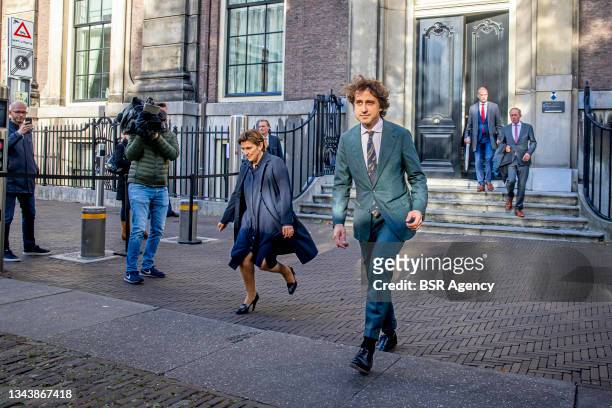 GroenLinks leader Jesse Klaver and PvdA leader Lilianne Ploumen are seen leaving the Logement at Plein square after an ultimate attempt with...