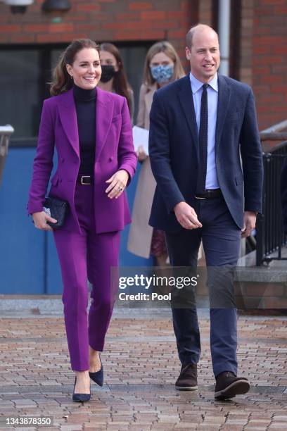 Prince William, Duke of Cambridge and Catherine, Duchess of Cambridge during a tour of the Ulster University Magee Campus on September 29, 2021 in...