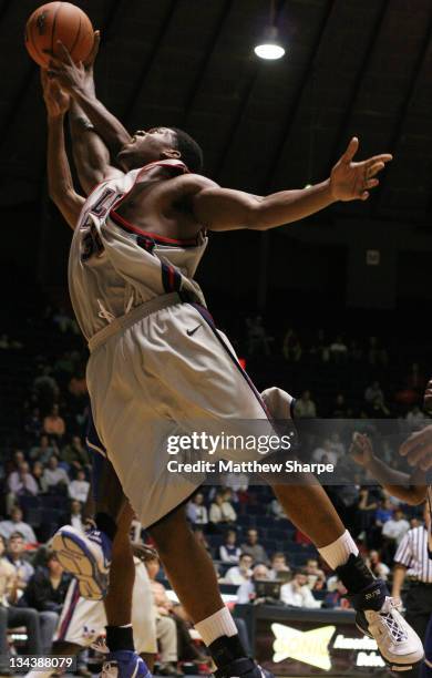 Ole Miss center Jeremy Parnell reaches for the ball against New Orleans at the Tad Smith Coliseum in Oxford, Mississippi on November 30, 2006. Ole...