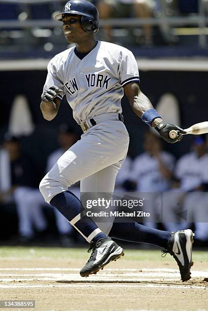 Alfonso Soriano in action vs the Padres during New York Yankees Vs. The San Diego Padres at Qualcomm Stadium in San Diego, California, United States.