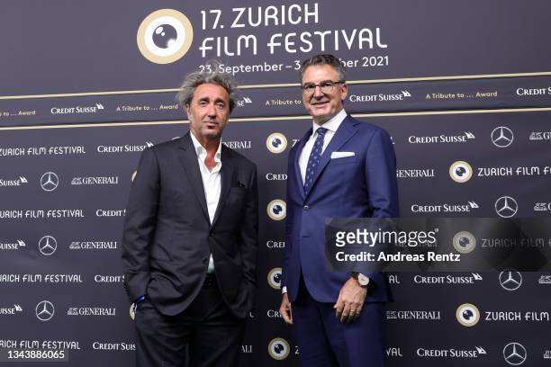 Paolo Sorrentino and Christian Jungen, attend the "È stata la mano di Dio" premiere and A Tribute to... Award ceremony to Paolo Sorrentino during the...