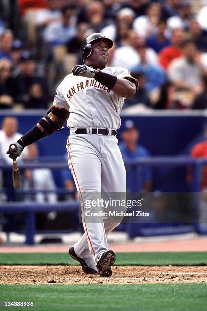 San Francisco Giants slugger Barry Bonds hits his second homer of the day