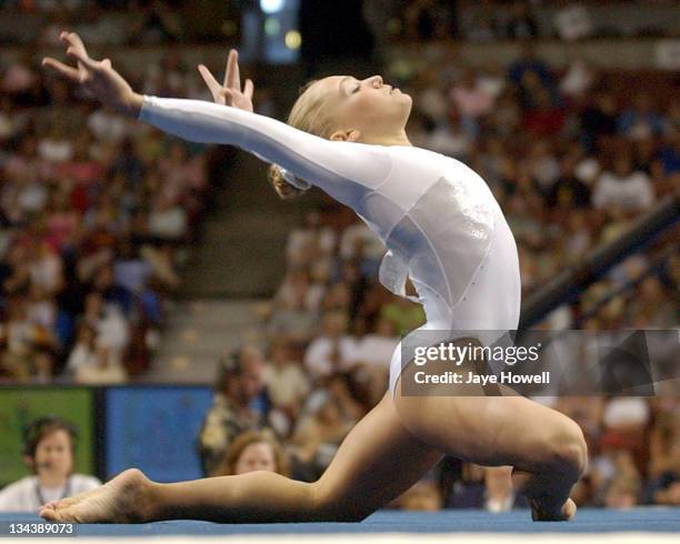 Courtney McCool on floor exercise at the 2004 USA Gymnastics Olympic trials on June 25, 2004 at Arrowhead pond in Anaheim, California. Gatson was...