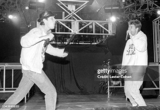 American rapper Michael Diamond, aka Mike D, and American rapper, bass player and filmmaker Adam Yauch, aka MCA, of the American hip hop group The...