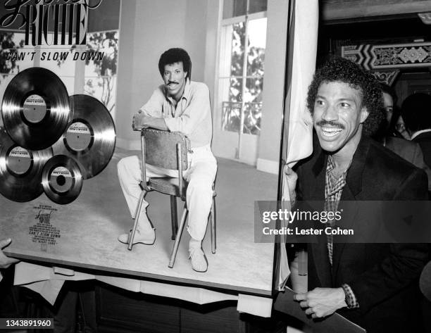 American singer, songwriter, musician, and television personality Lionel Richie releases his "Can't Slow Down" album circa October, 1983 in Los...