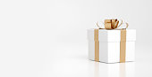 Modern White And Golden Present / Gift Box - 3D Illustration