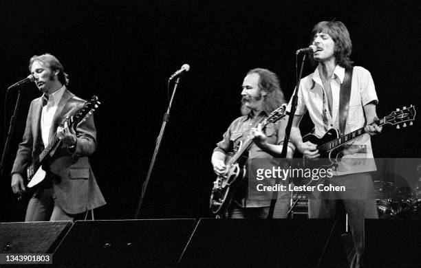 American singer, songwriter, and multi-instrumentalist Stephen Stills, American singer-songwriter and musician David Crosby and British-American...